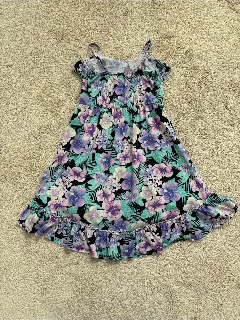 Place Girls Tropical Floral Ruffle Sundress - Purple & Teal